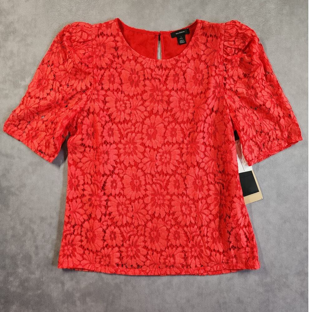 Halogen Floral Top Womens Size Small Petite SP Red Peplum Nordstroms New NWT
